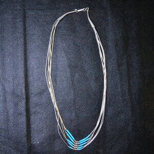 Native American Made Multi Strand Necklace Turquoise Embellishments Stamped 925